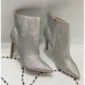 Nine West Silver Glitter Ankle Boots Pointed Toe Stiletto Heel WNTIPSYN3-C 9M